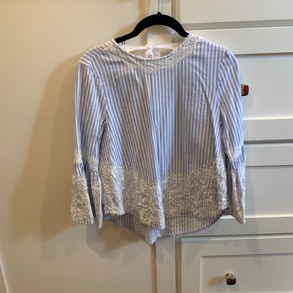 Zara Blue & White stripe top with lace
